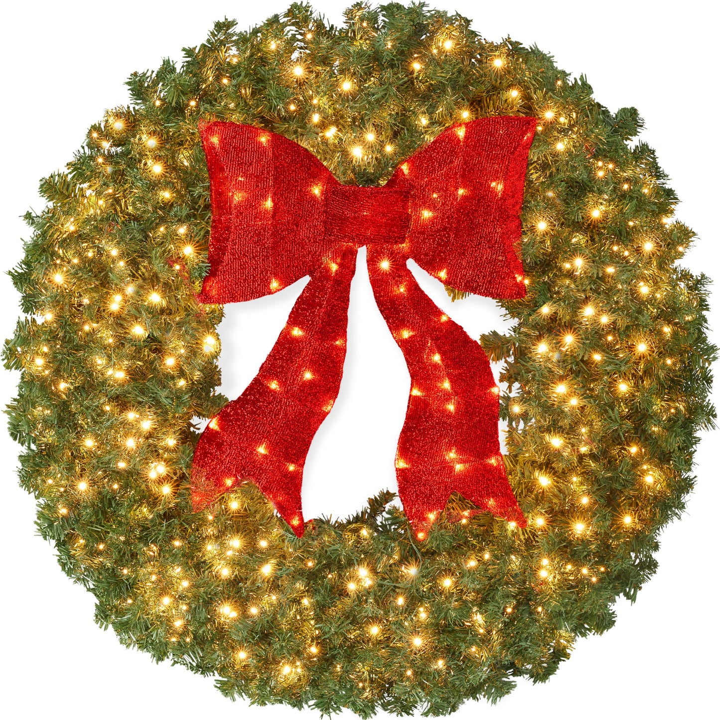 Pre-Lit Artificial Fir Christmas Wreath with Red Bow & LED Lights