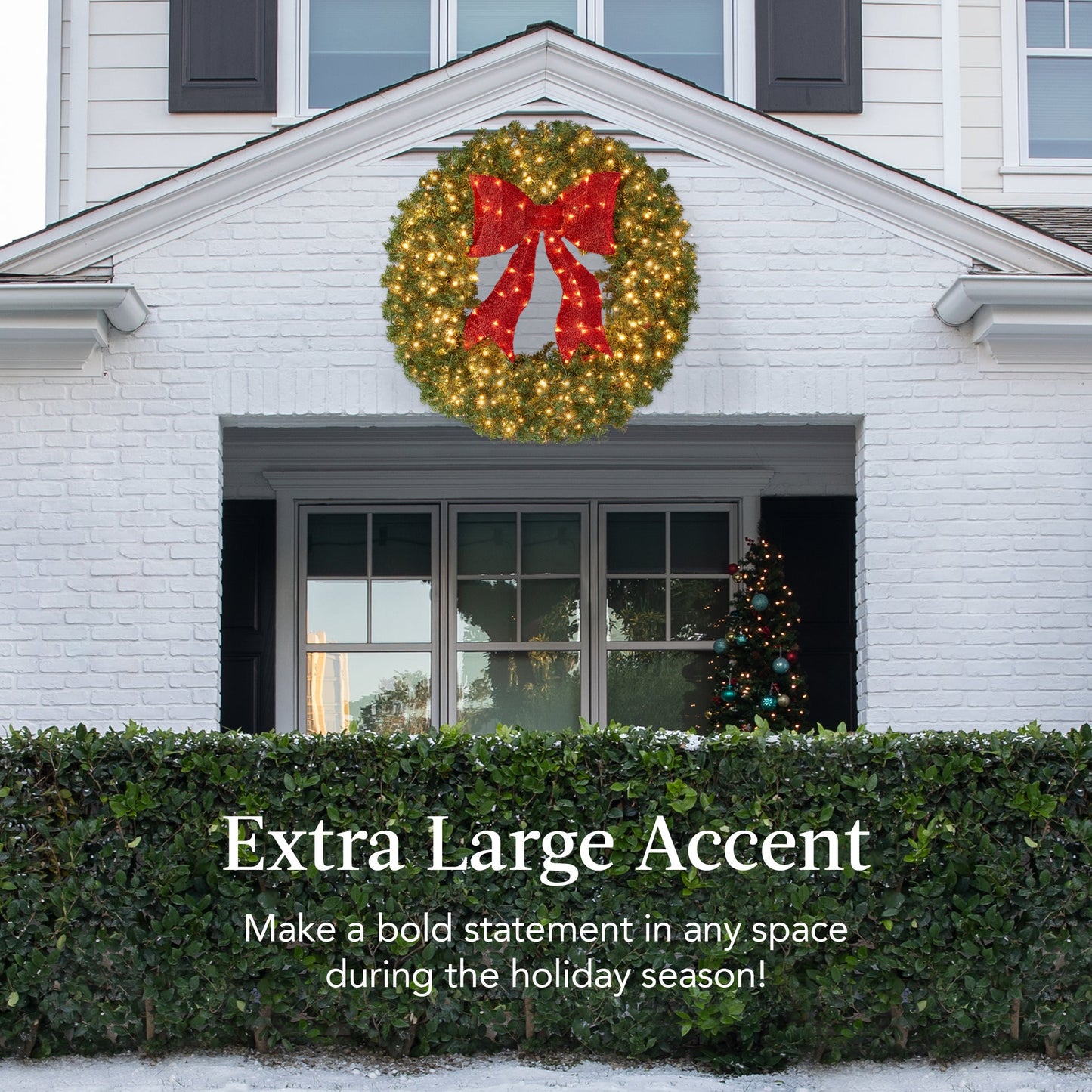 Pre-Lit Artificial Fir Christmas Wreath with Red Bow & LED Lights