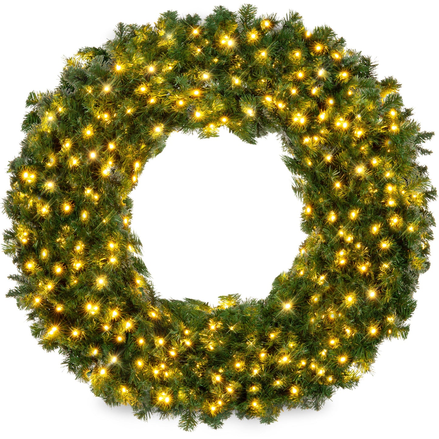 Pre-Lit Artificial Fir Christmas Wreath with LED Lights, Plug-In Design