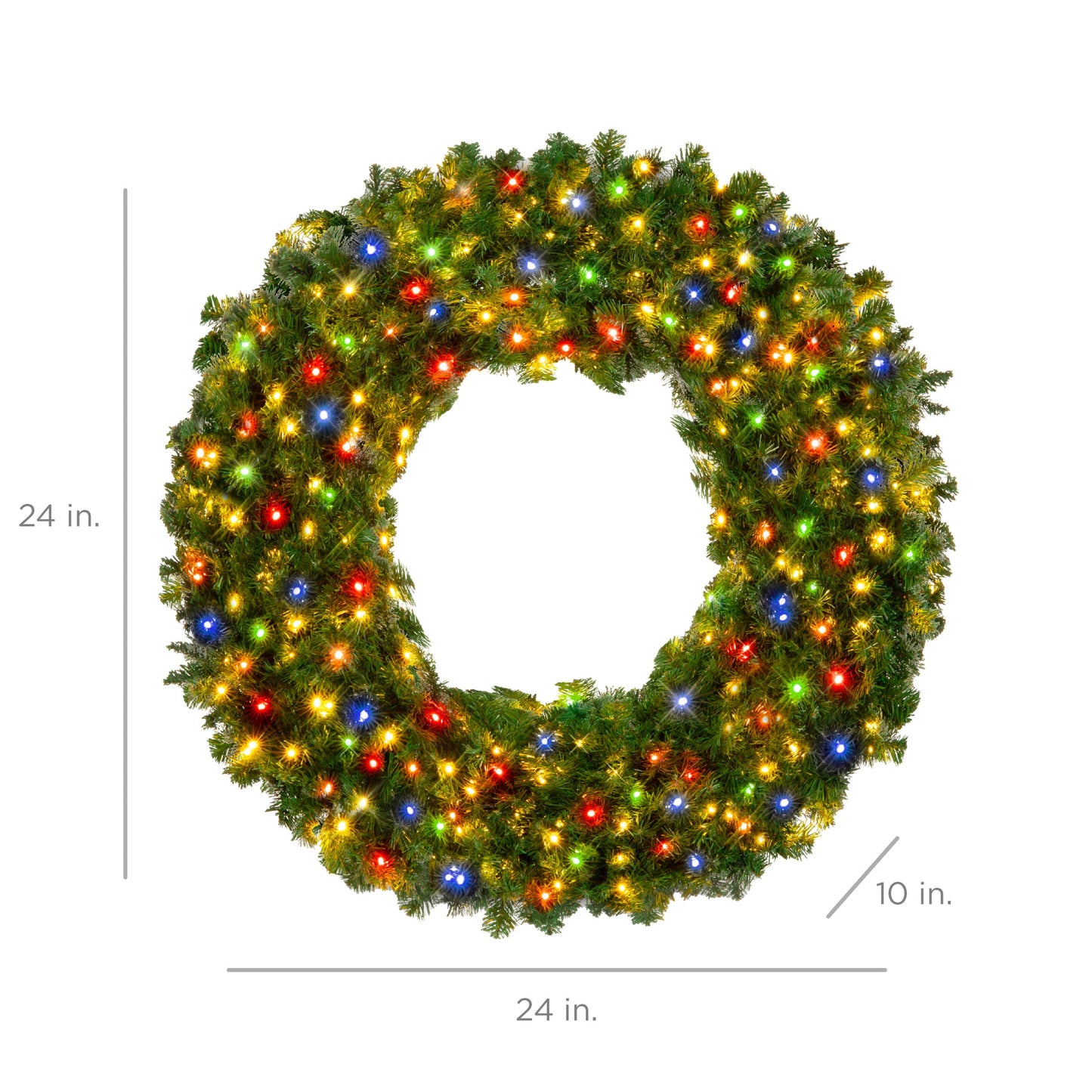 Pre-Lit Artificial Fir Christmas Wreath with Multicolor LED Lights