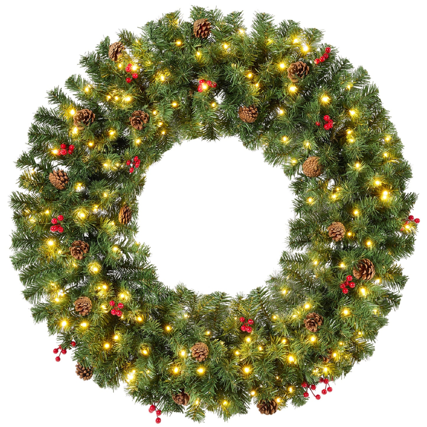 Pre-Lit Artificial Christmas Wreath with Berries & Pinecones