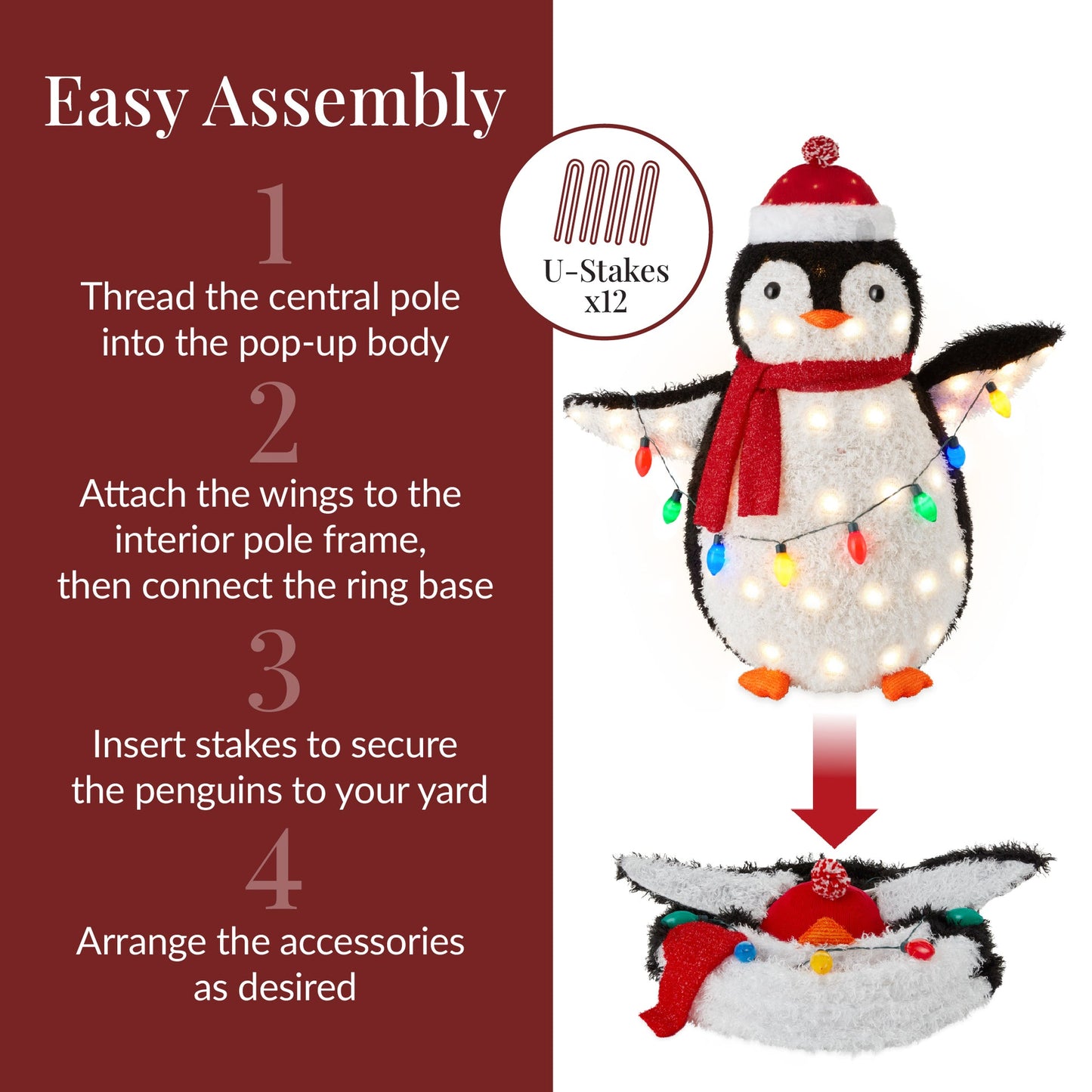 4-Piece Lighted Pop-Up Penguin Family Christmas Decoration with 300 LED Lights