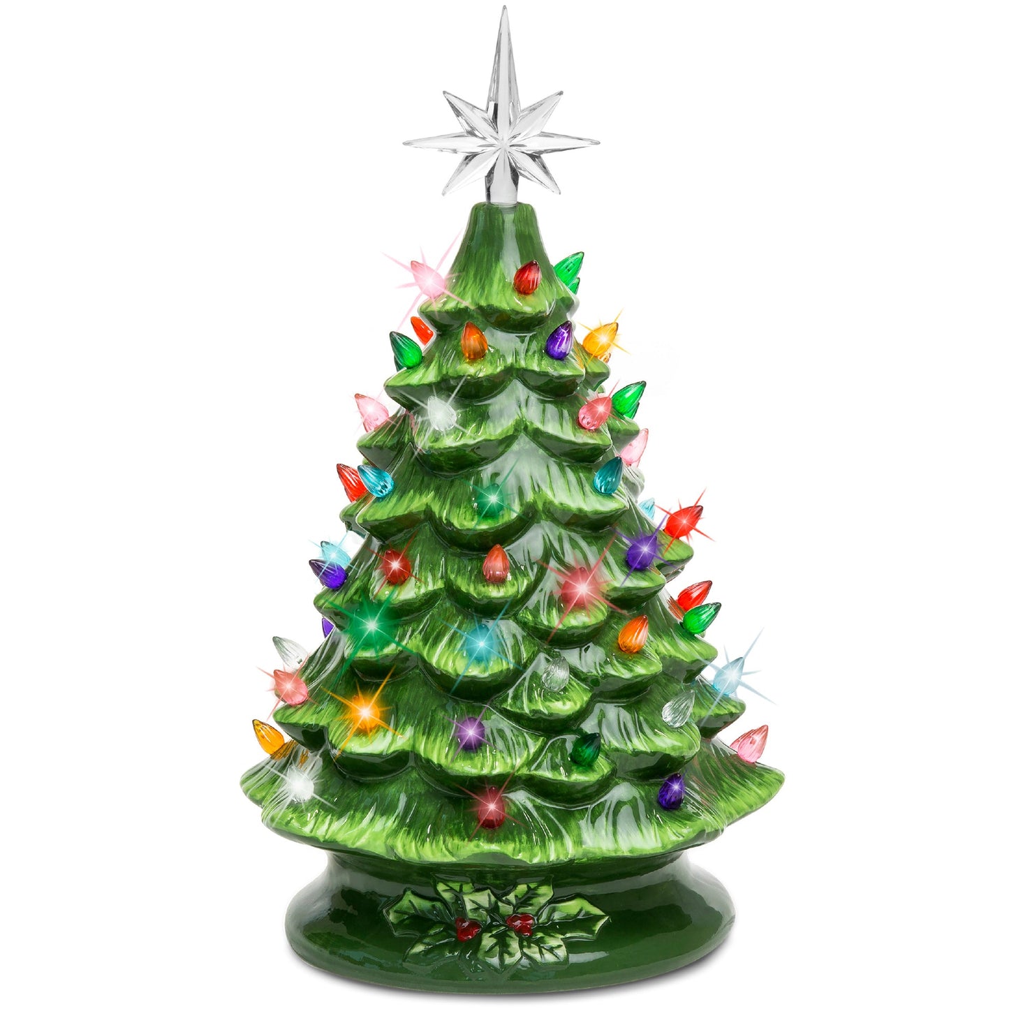 15-Inch Pre-Lit Ceramic Tabletop Christmas Tree with Lights