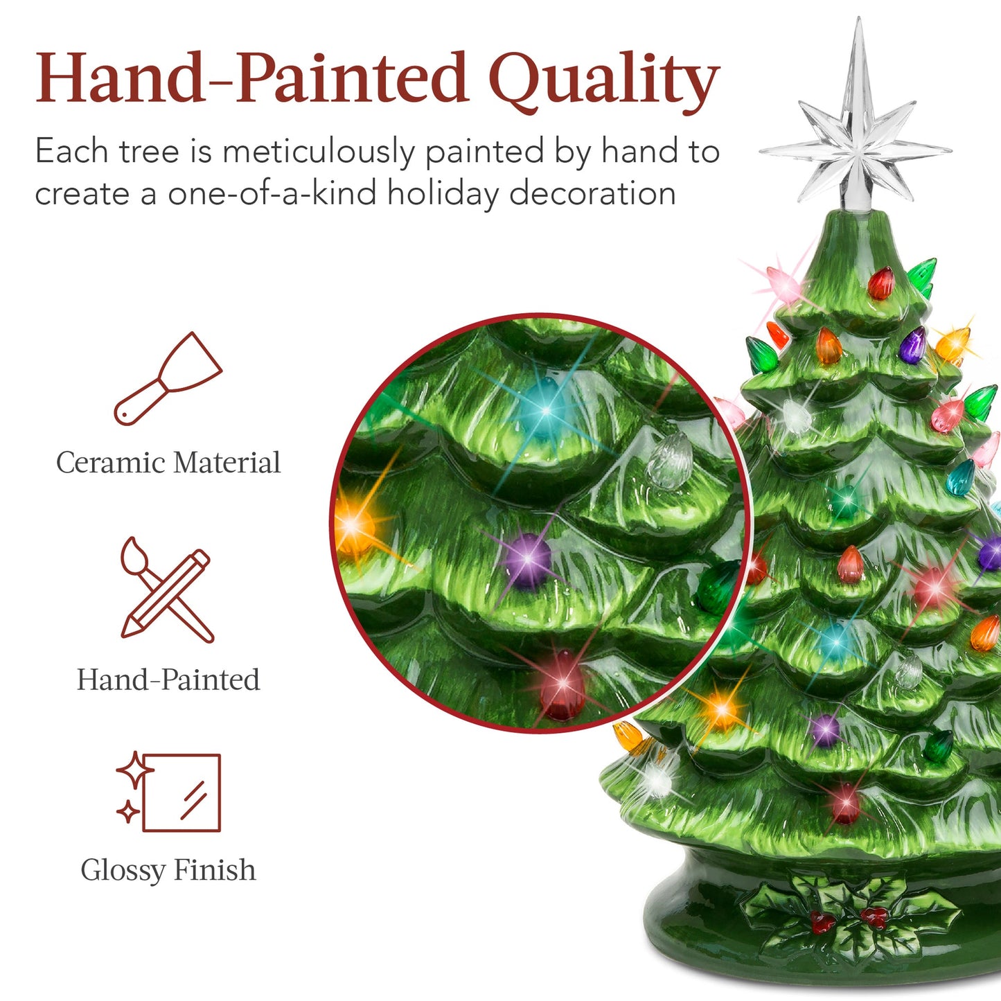 15-Inch Pre-Lit Ceramic Tabletop Christmas Tree with Lights