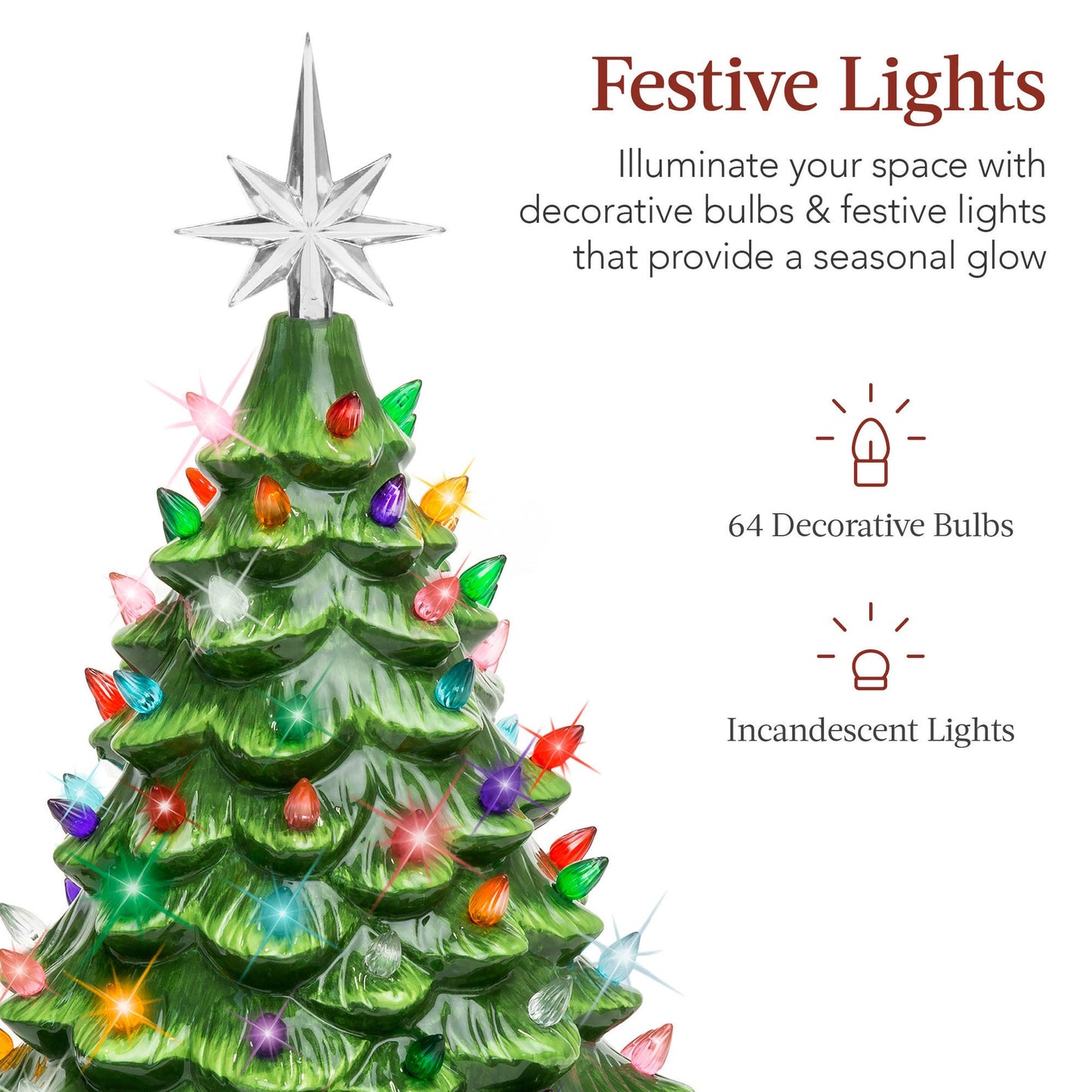 15-Inch Pre-Lit Ceramic Tabletop Christmas Tree with Lights