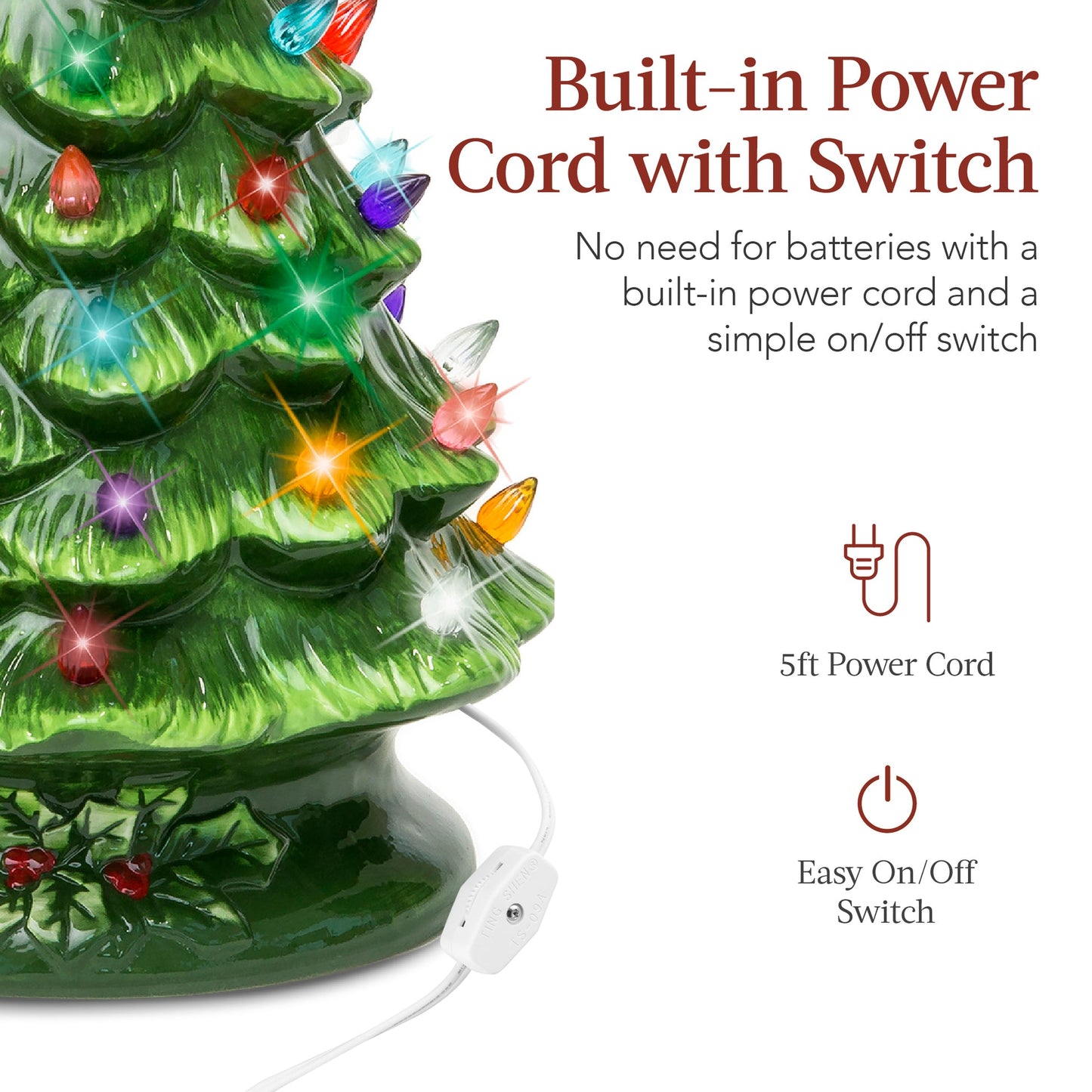 15-Inch Pre-Lit Ceramic Tabletop Christmas Tree with Lights