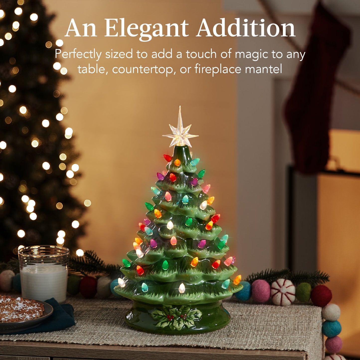 15-Inch Pre-Lit Ceramic Tabletop Christmas Tree with Lights
