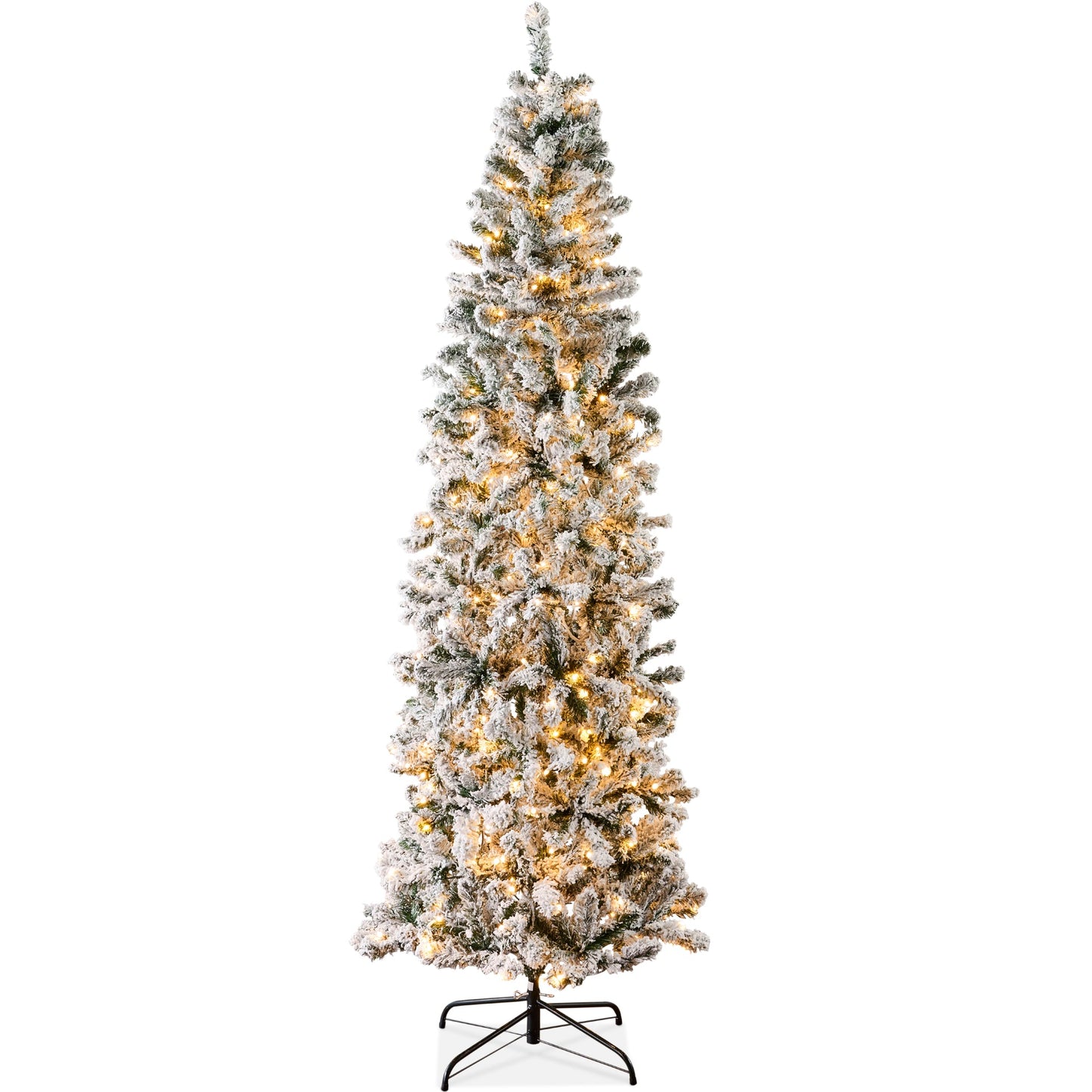 Pre Lit Snow Flocked Pencil Christmas Tree with Warm Lights