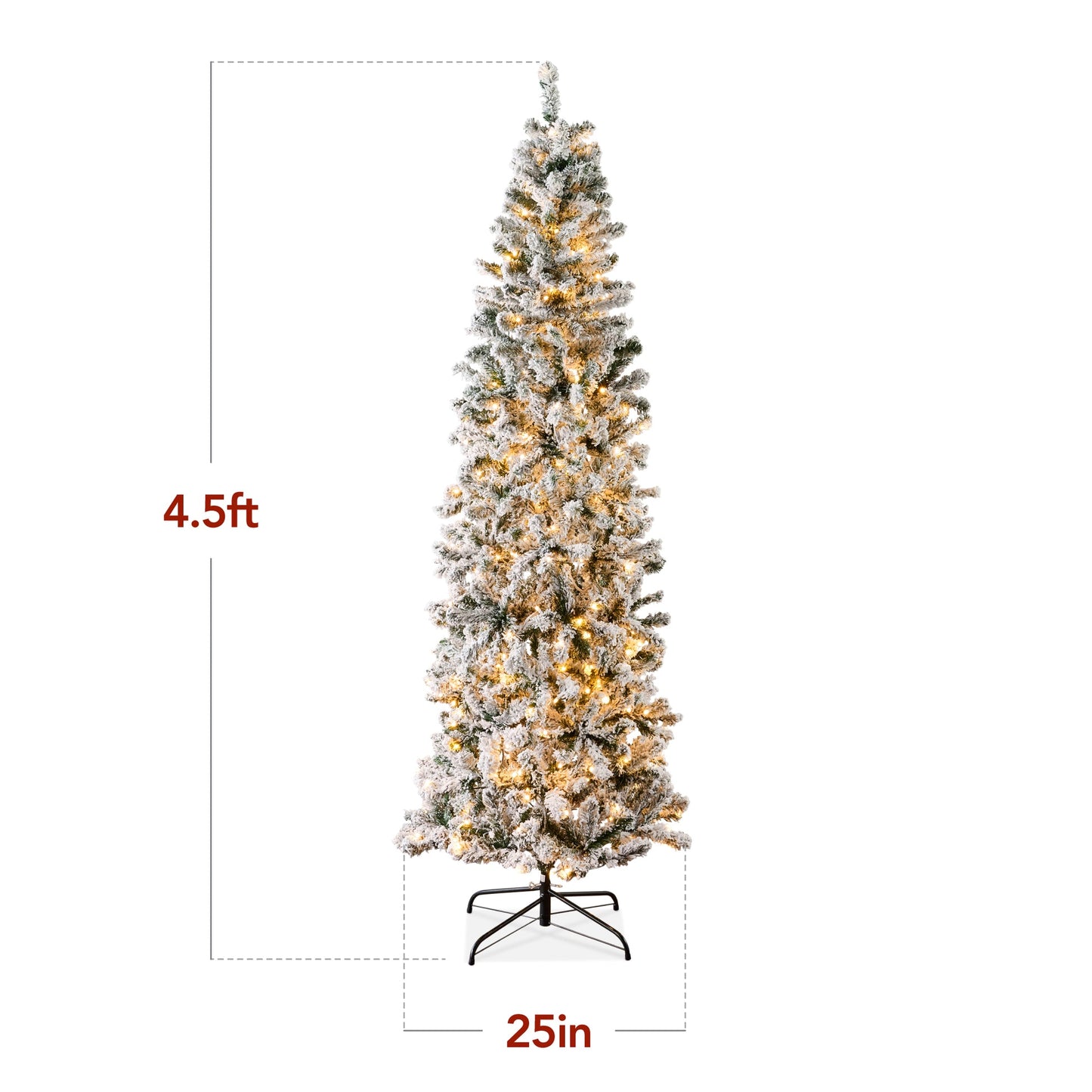 Pre Lit Snow Flocked Pencil Christmas Tree with Warm Lights