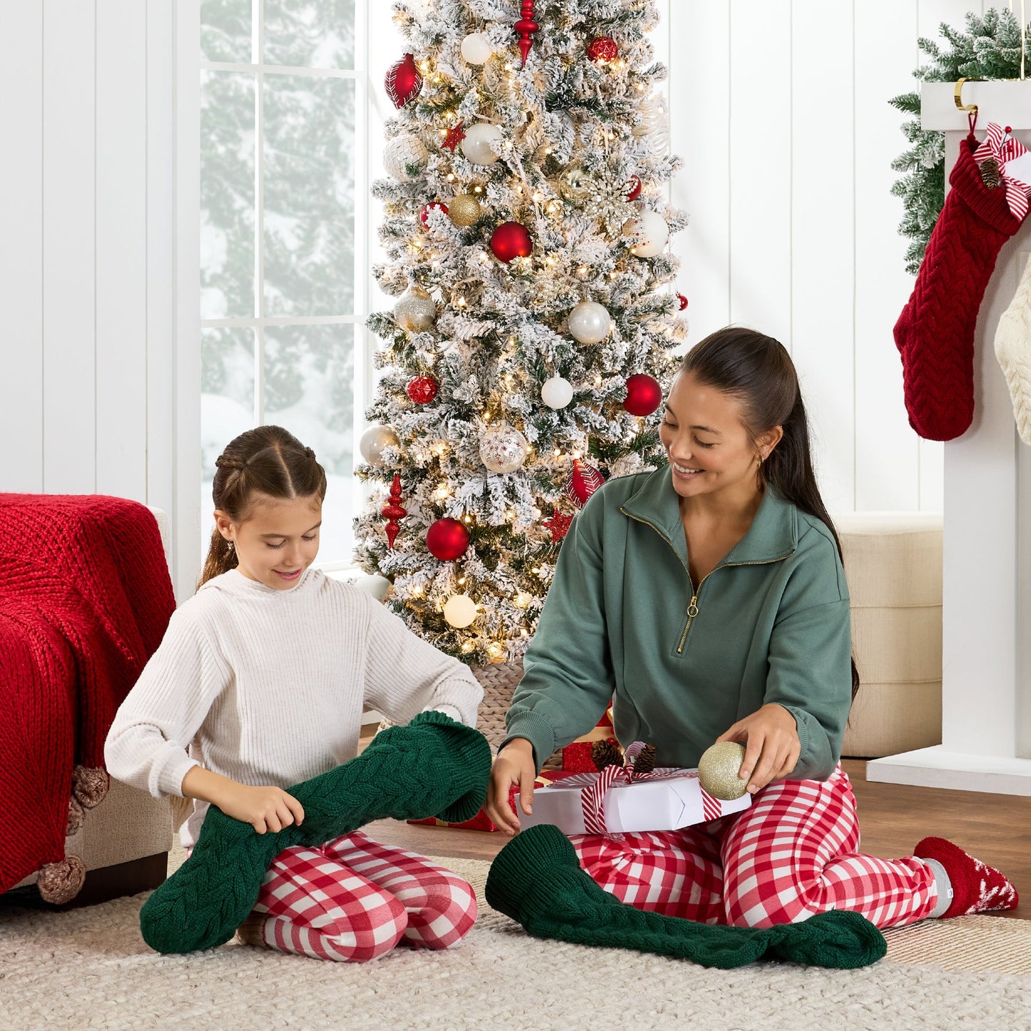Pre Lit Snow Flocked Pencil Christmas Tree with Warm Lights