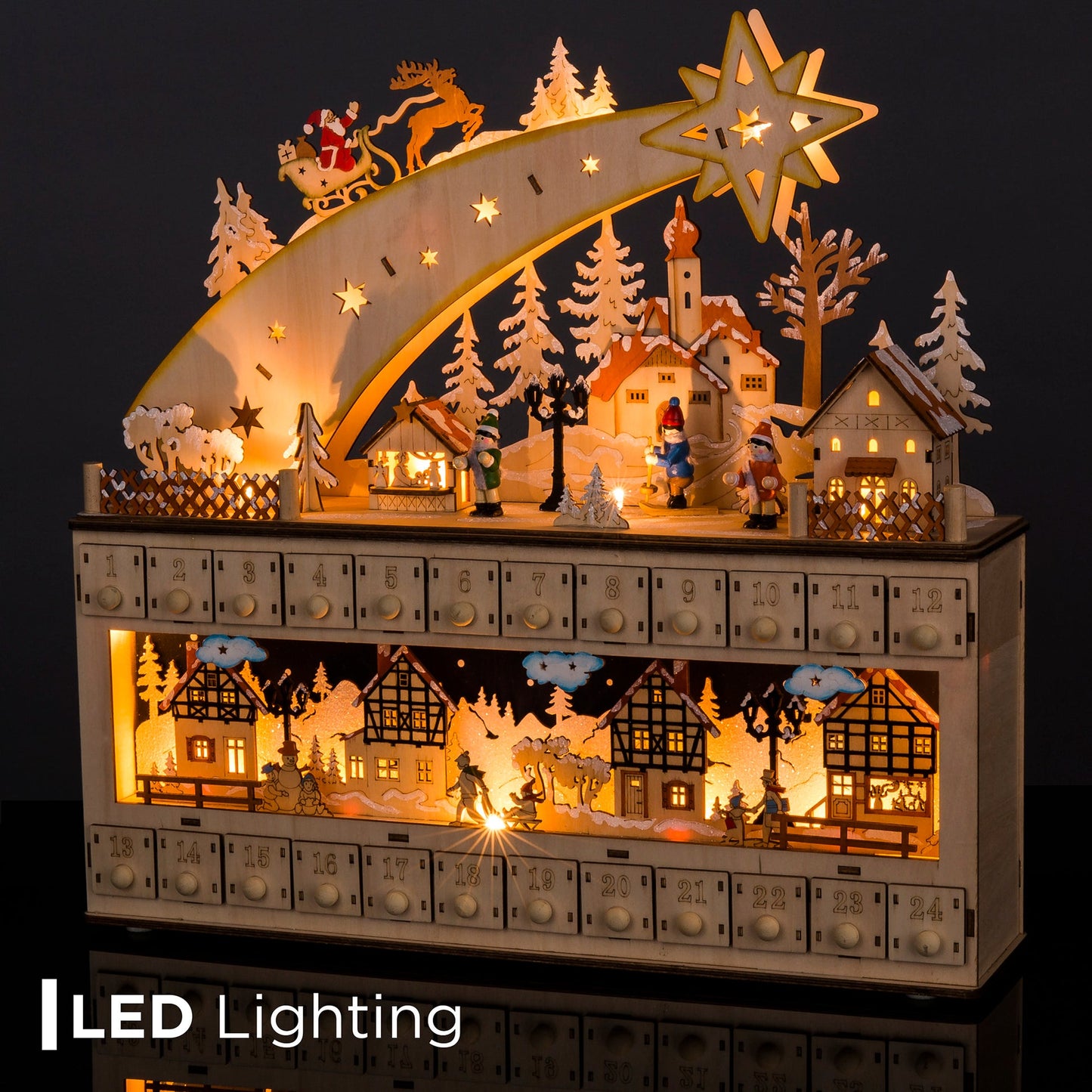 Wooden Shooting Star Christmas Advent Calendar with LED Light Background