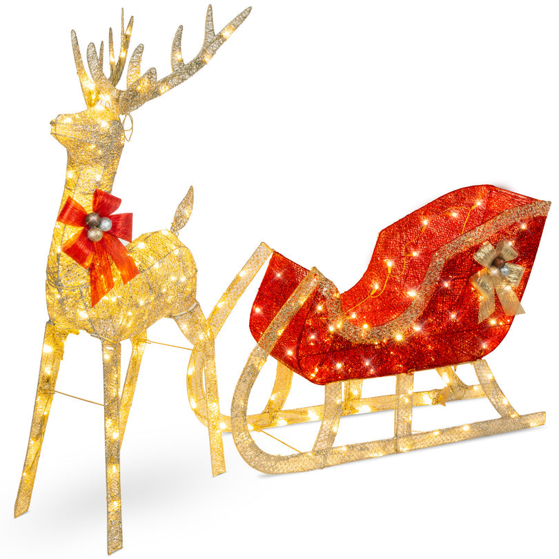 Lighted Christmas Reindeer and Sleigh Outdoor LED Decor Set