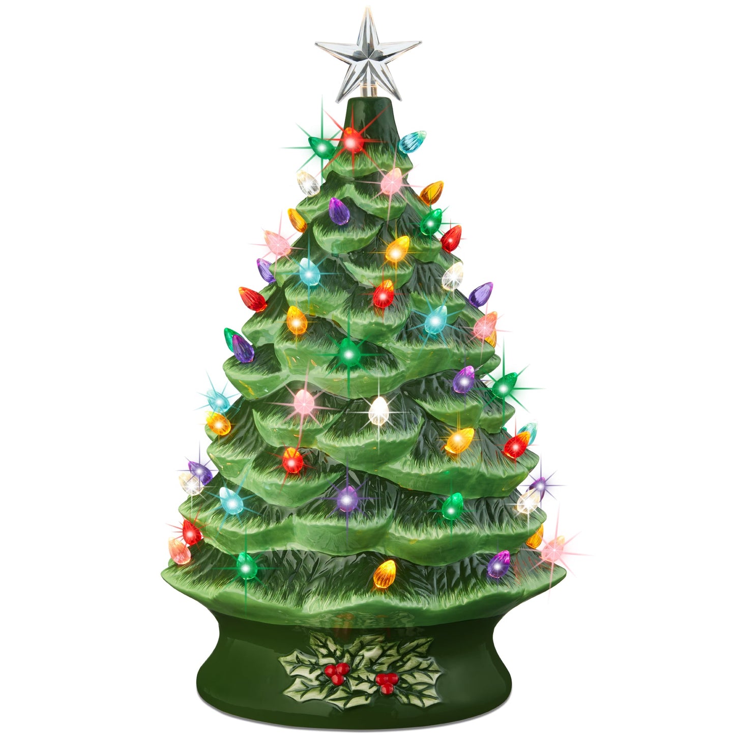24-Inch XL Pre-Lit Ceramic Christmas Tree with LED Lights & Star Topper