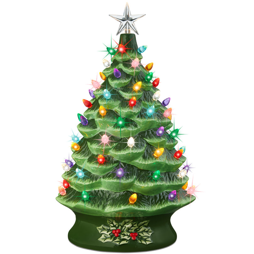 24-Inch XL Pre-Lit Ceramic Christmas Tree with LED Light & Timer