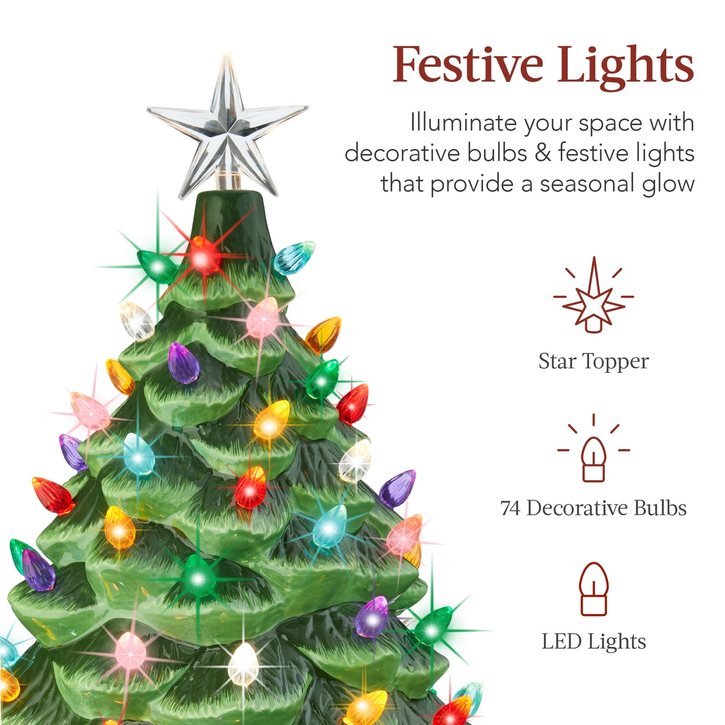 24-Inch XL Pre-Lit Ceramic Christmas Tree with LED Light & Timer