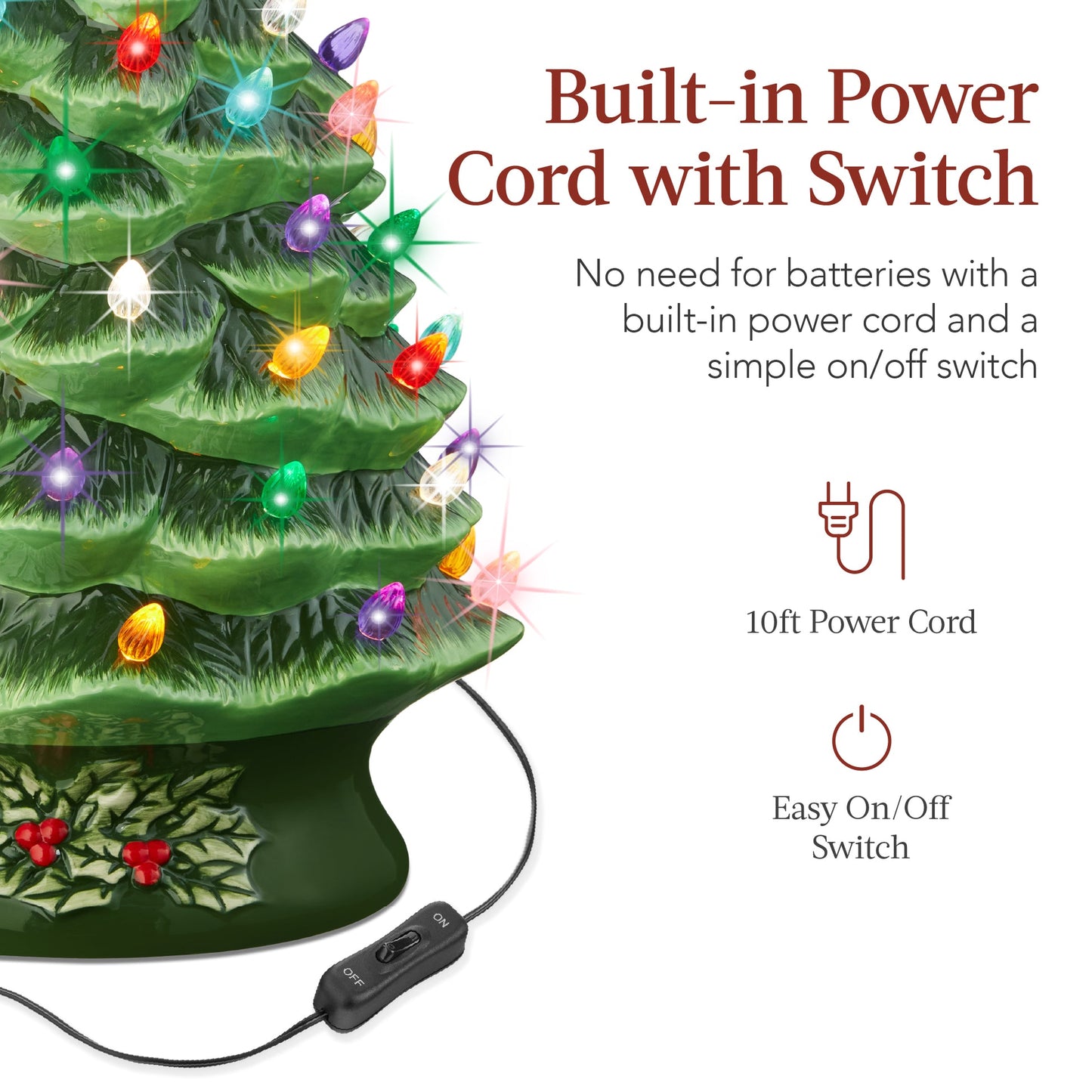 24-Inch XL Pre-Lit Ceramic Christmas Tree with LED Light & Timer