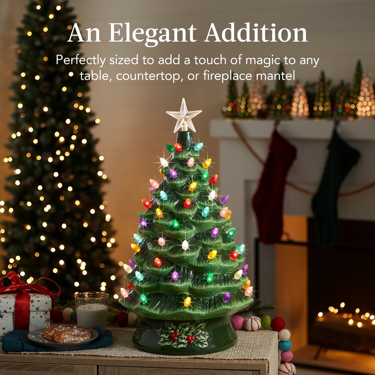 24-Inch XL Pre-Lit Ceramic Christmas Tree with LED Light & Timer
