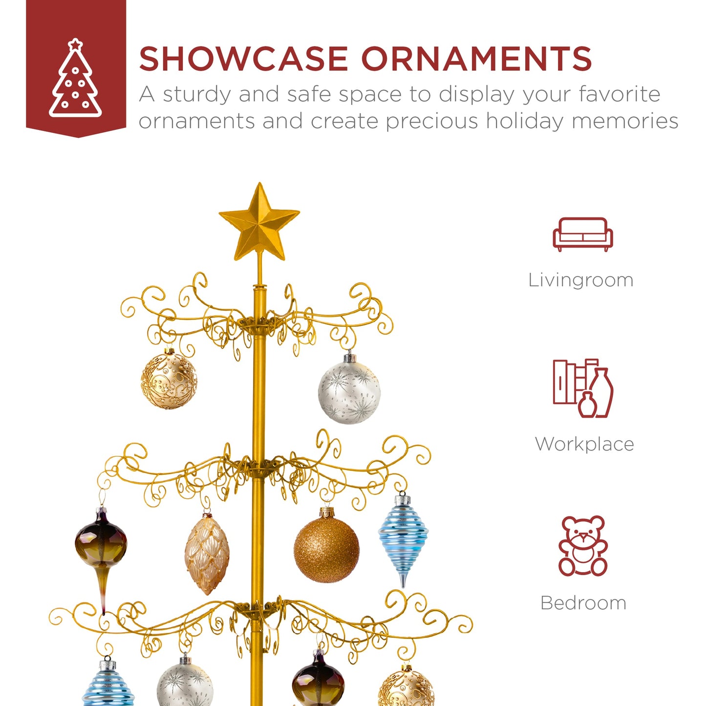 6Ft Wrought Iron Christmas Tree Ornament Display Stand