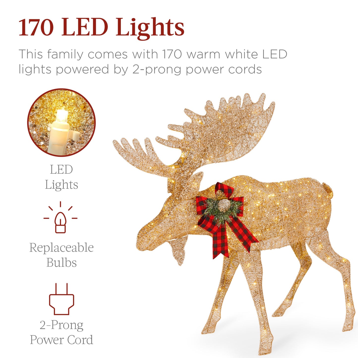 2-Piece Moose Family Lighted Outdoor Christmas Decoration Set with LED Lights