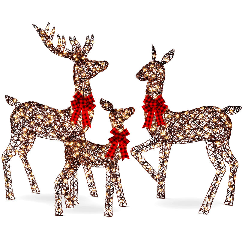 3 Piece Lighted Christmas Deer Set Outdoor LED Decor