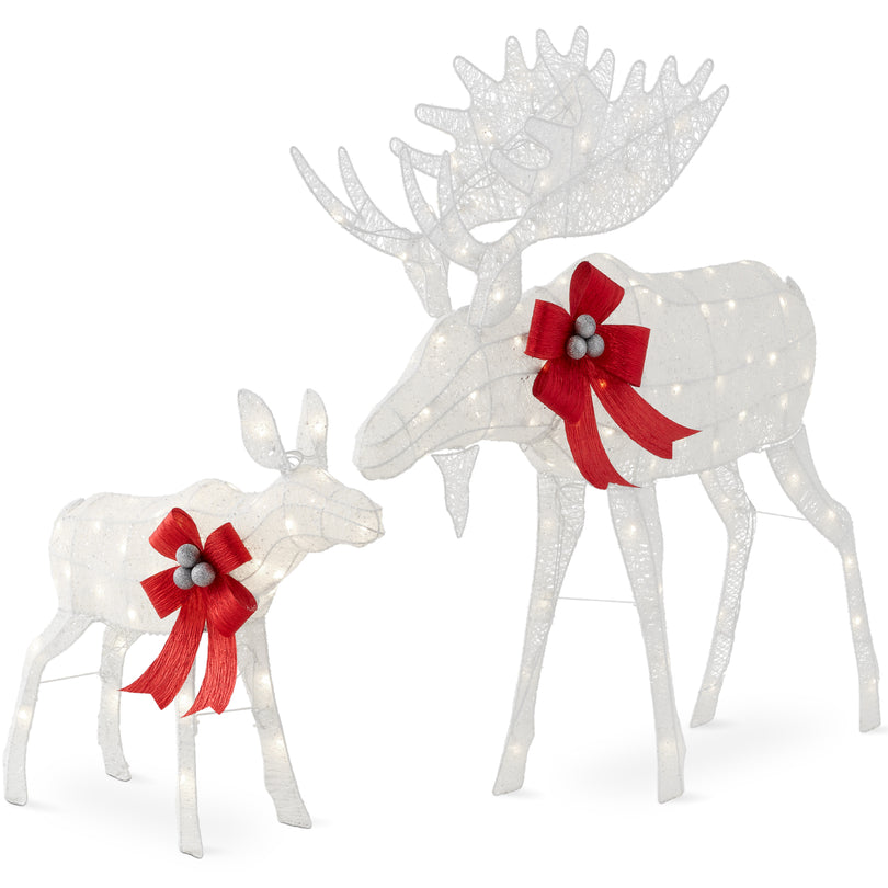 2-Piece Moose Family Lighted Outdoor Christmas Decoration Set with LED Lights