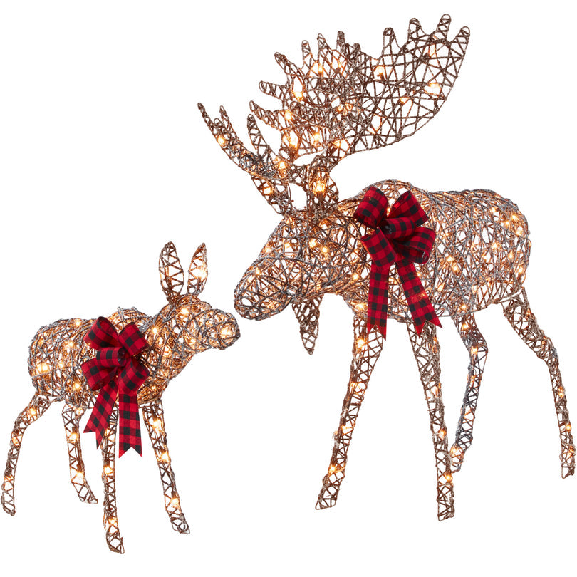2-Piece Moose Family Lighted Outdoor Christmas Decoration Set with LED Lights
