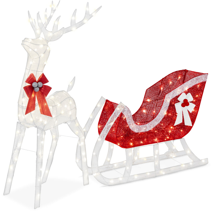 Lighted Christmas Reindeer and Sleigh Outdoor LED Decor Set
