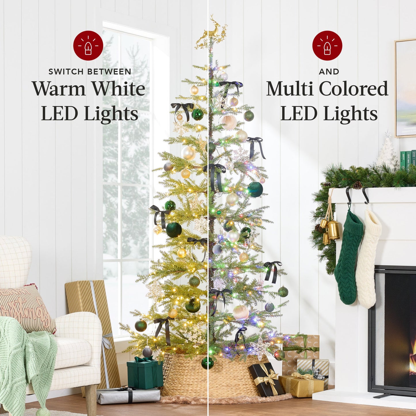 Pre Lit Sparse Christmas Tree with 2 in 1 LED Lights Cordless Connection