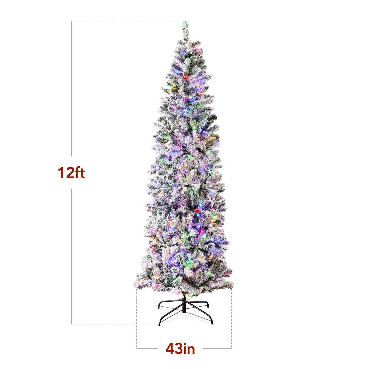 Pre Lit Snow Flocked Pencil Christmas Tree with Multicolor LED Lights