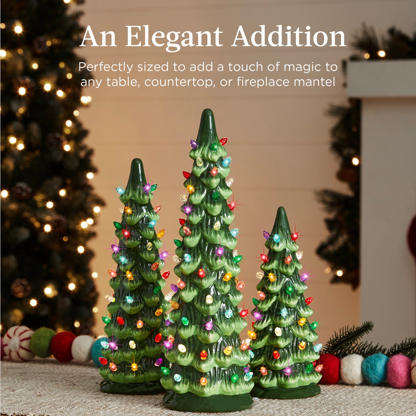 Set of 3 Pre Lit Ceramic Tabletop Christmas Trees