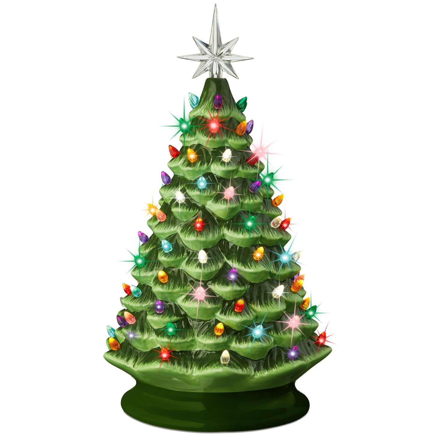 18-Inch Large Pre-Lit Ceramic Christmas Tree with LED Lights & Star Topper