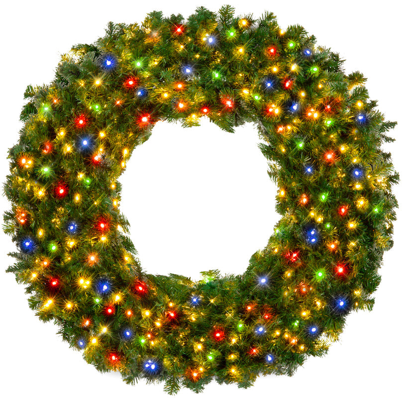 Pre-Lit Artificial Fir Christmas Wreath with Multicolor LED Lights