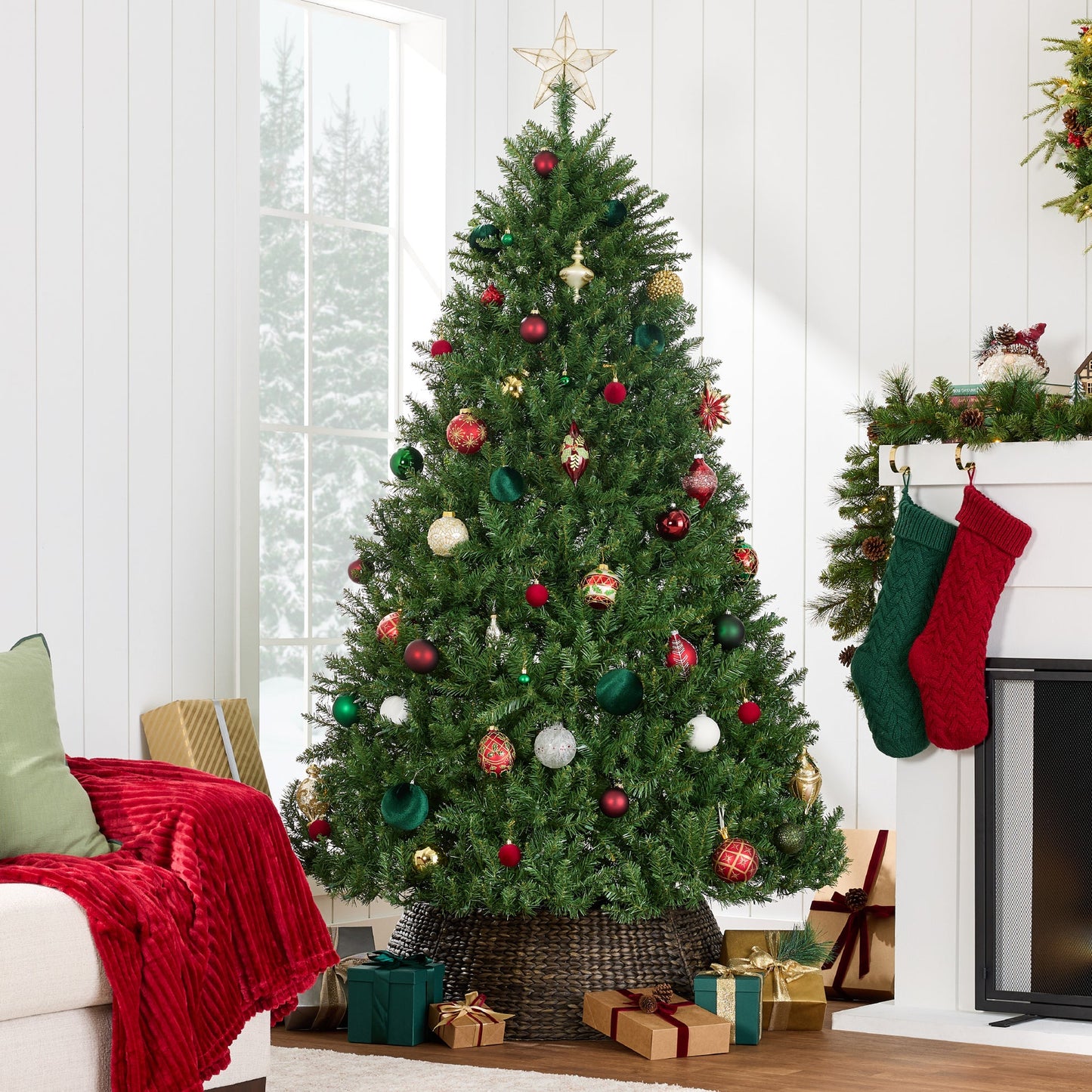 Hinged Douglas Fir Artificial Christmas Tree with Metal Stand