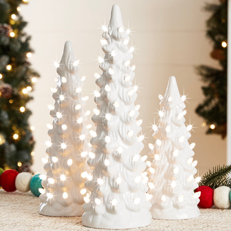 Set of 3 Pre Lit Ceramic Tabletop Christmas Trees