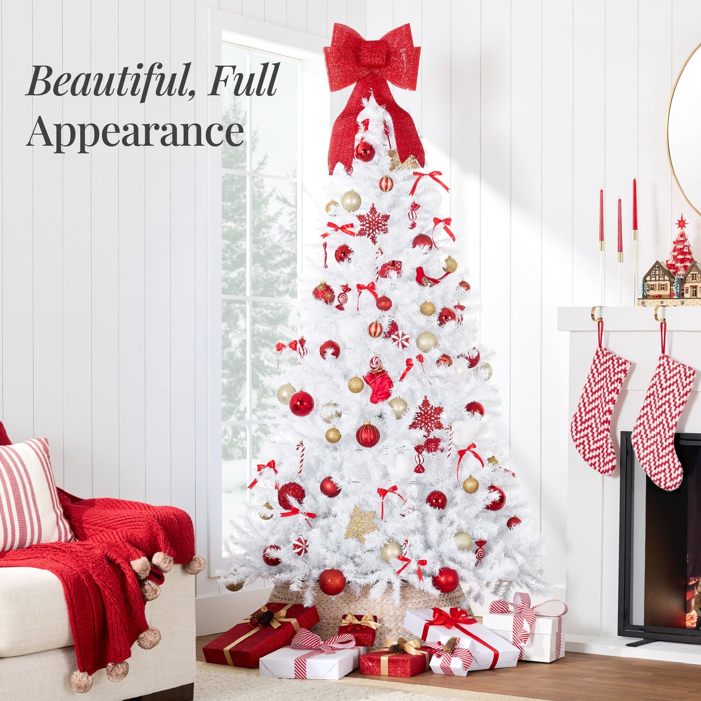 Artificial White Pine Christmas Tree Unlit with Metal Stand