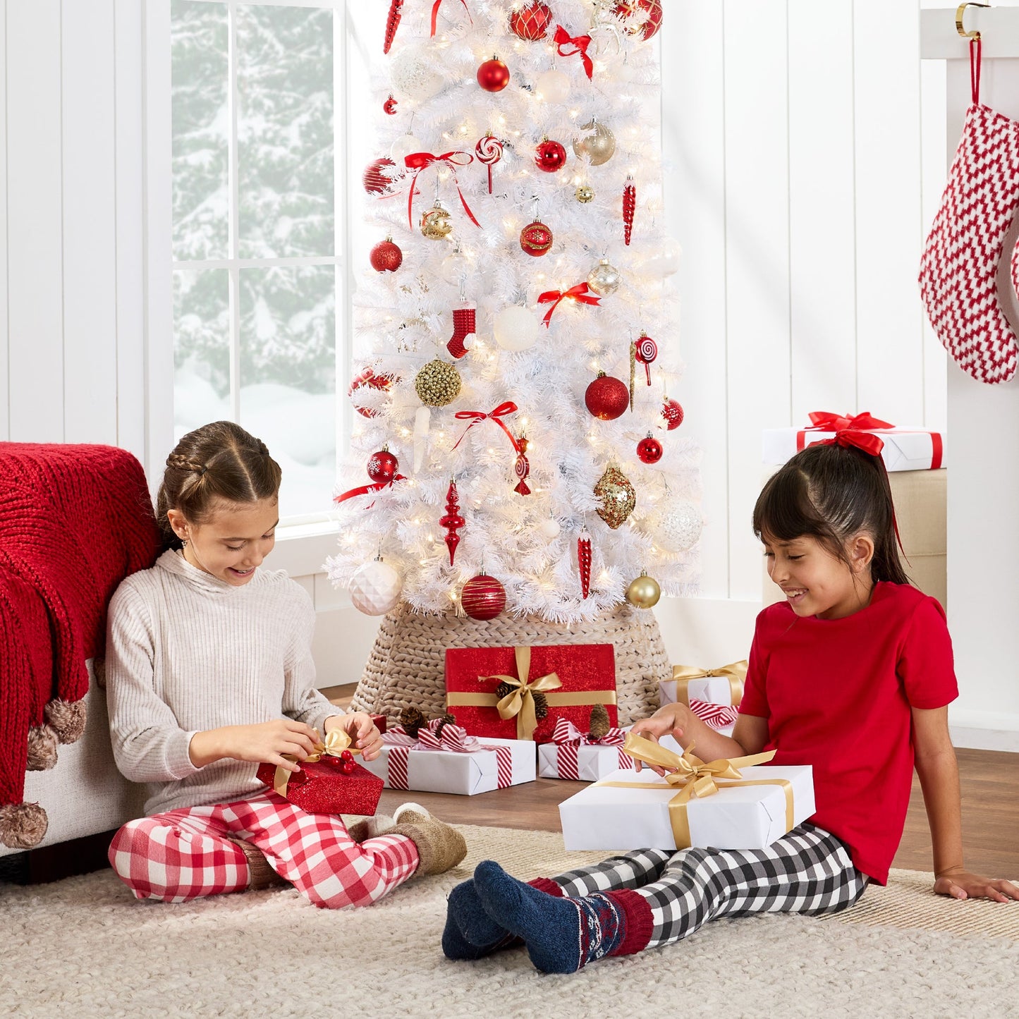 Pre Lit White Pencil Christmas Tree with Metal Base