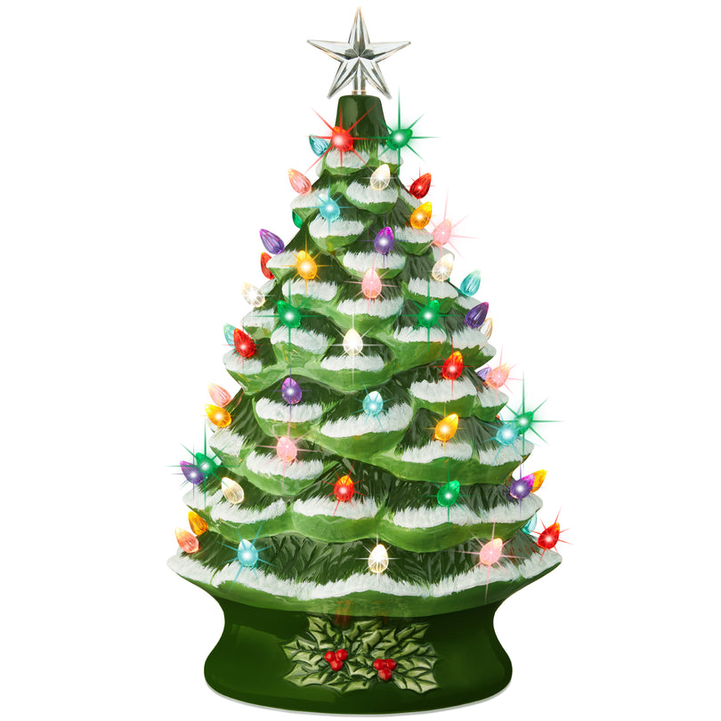 24-Inch XL Pre-Lit Ceramic Christmas Tree with LED Light & Timer