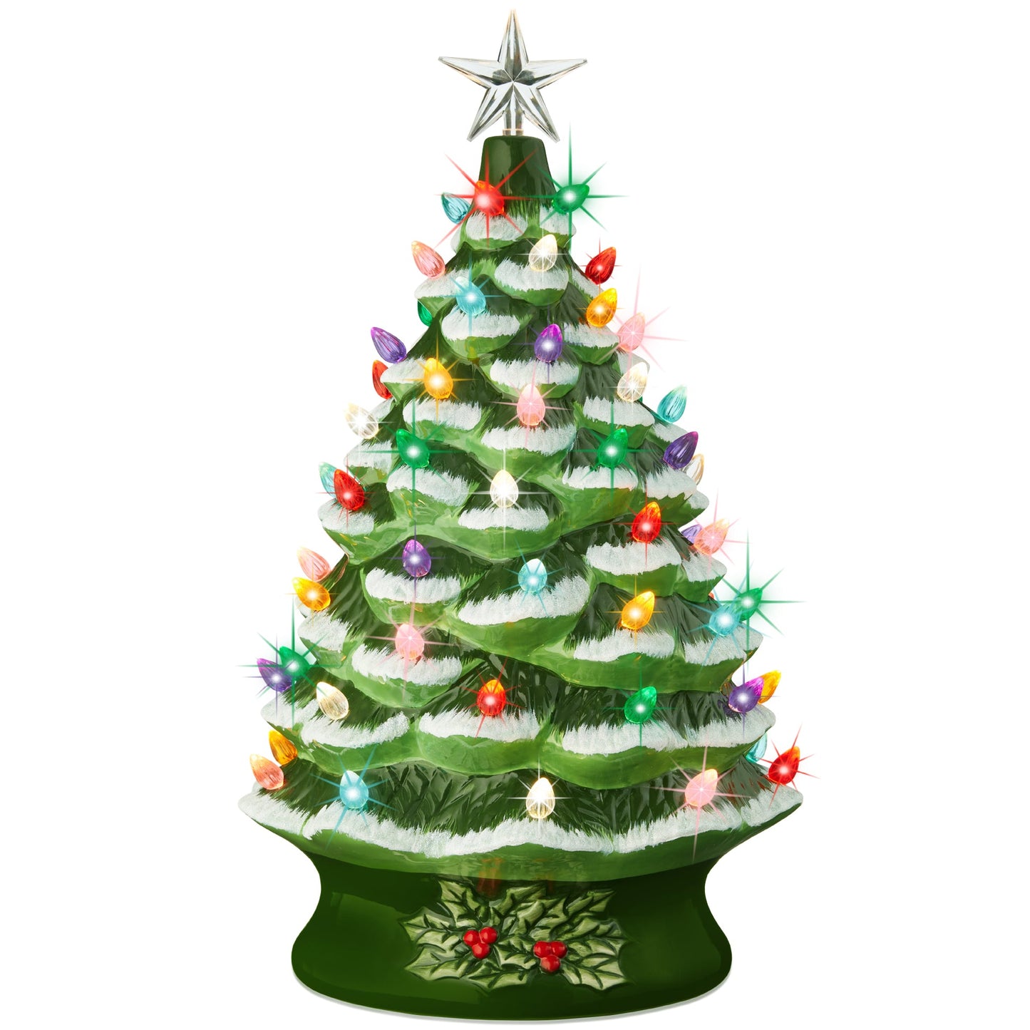 24-Inch XL Pre-Lit Ceramic Christmas Tree with LED Lights & Star Topper