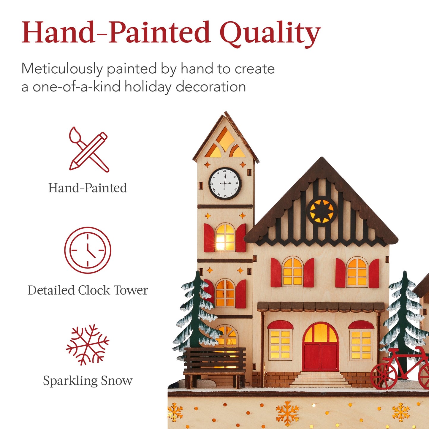 Pre-Lit Wooden Christmas Village with 20 LED Lights Mantel Decor