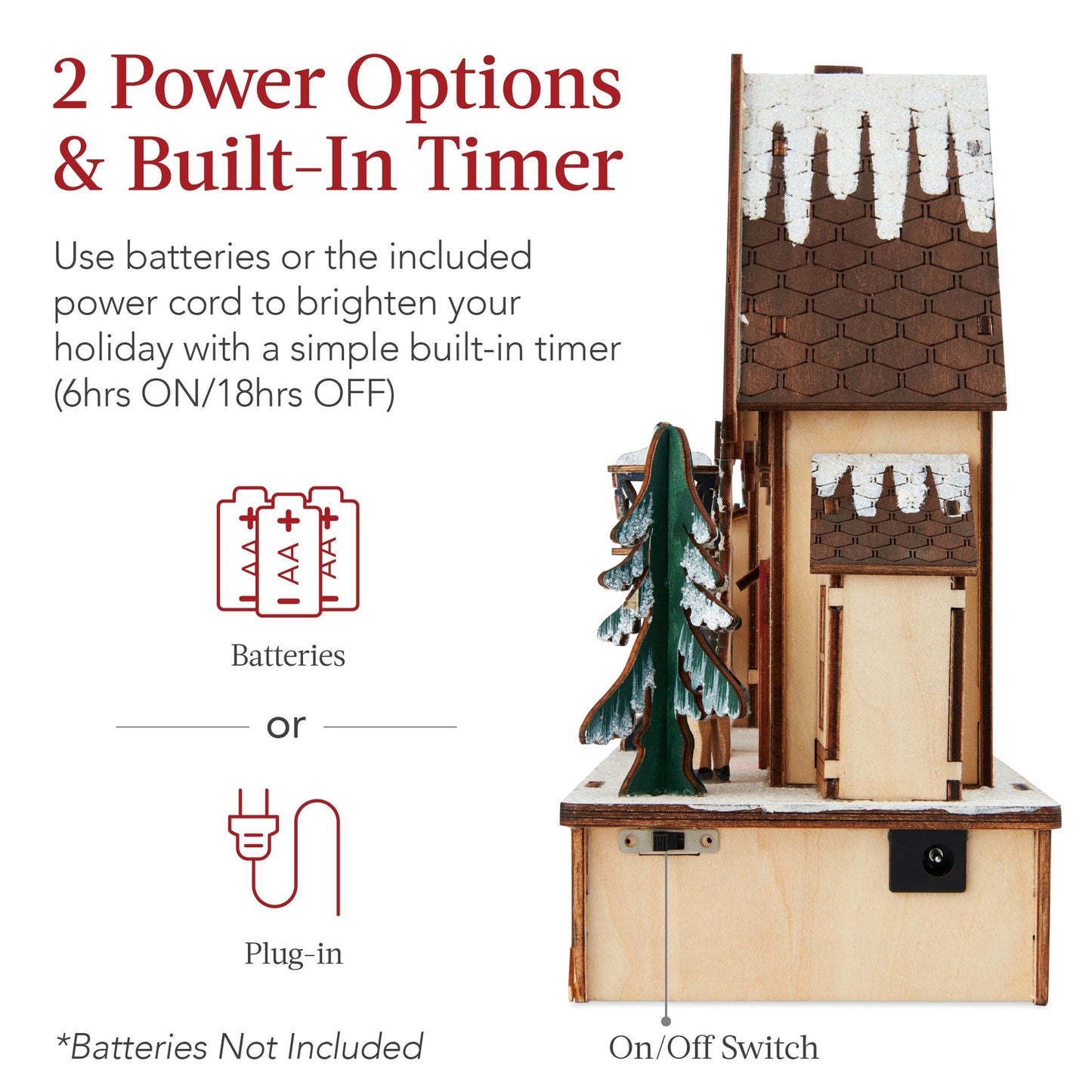 Pre-Lit Wooden Christmas Village with 20 LED Lights Mantel Decor