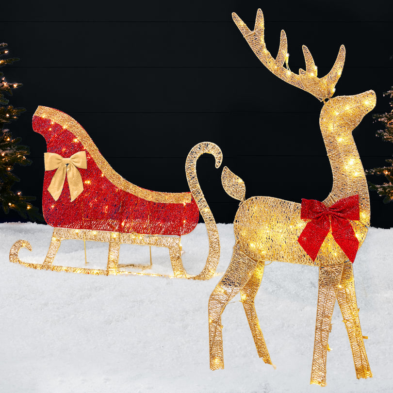 Lighted Outdoor Reindeer & Sleigh Decoration Set with LED Lights