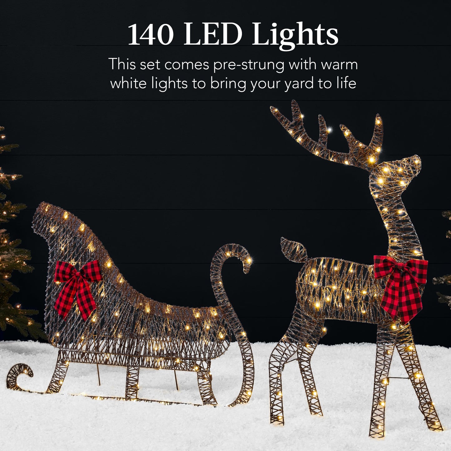 Lighted Outdoor Reindeer & Sleigh Decoration Set with LED Lights