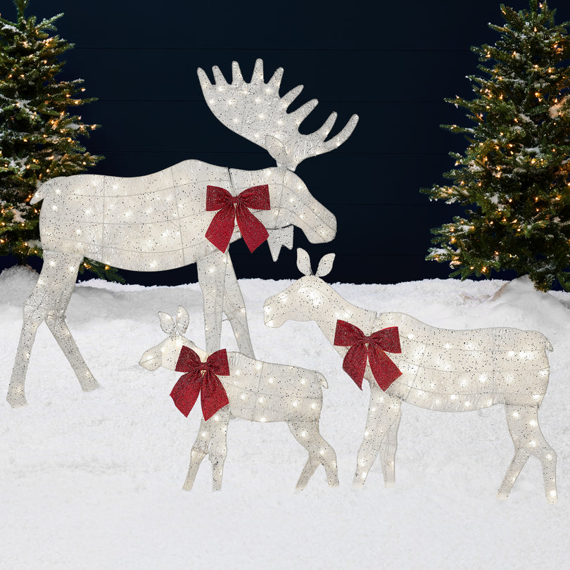 3-Piece Lighted Christmas Moose Family Set with 195 LED Lights