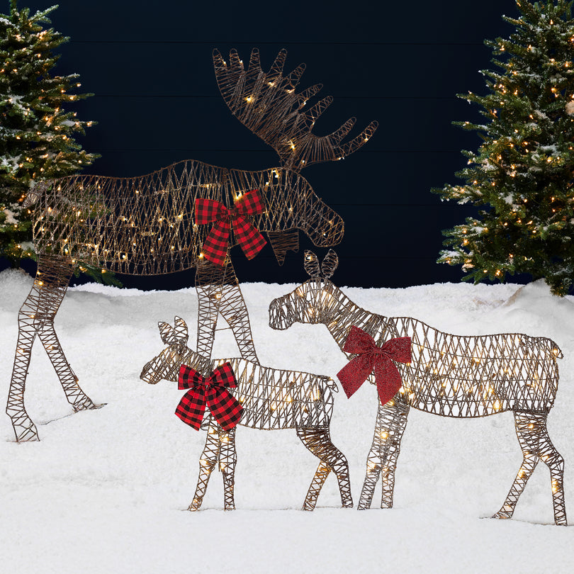 3-Piece Lighted Christmas Moose Family Set with 195 LED Lights