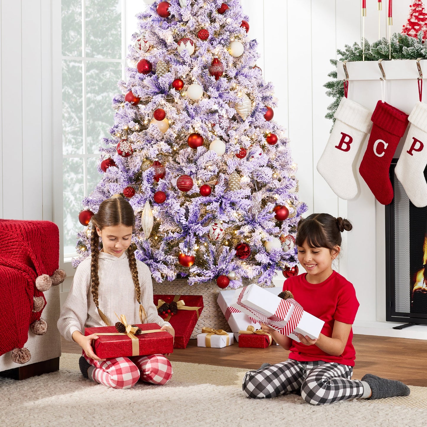 Premium White Pampas Artificial Christmas Tree with Foldable Metal Base