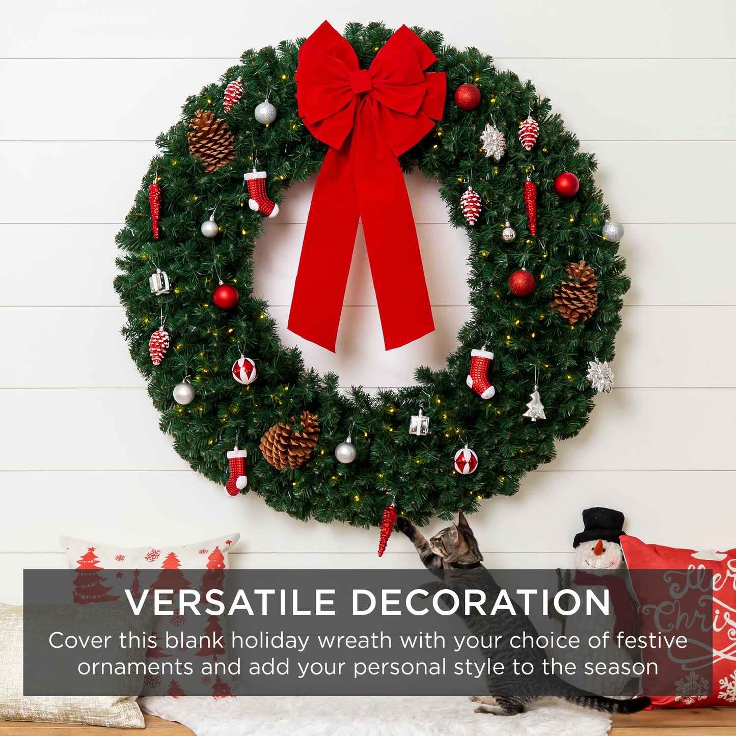 Pre Lit Artificial Fir Christmas Wreath with LED Lights Plug In
