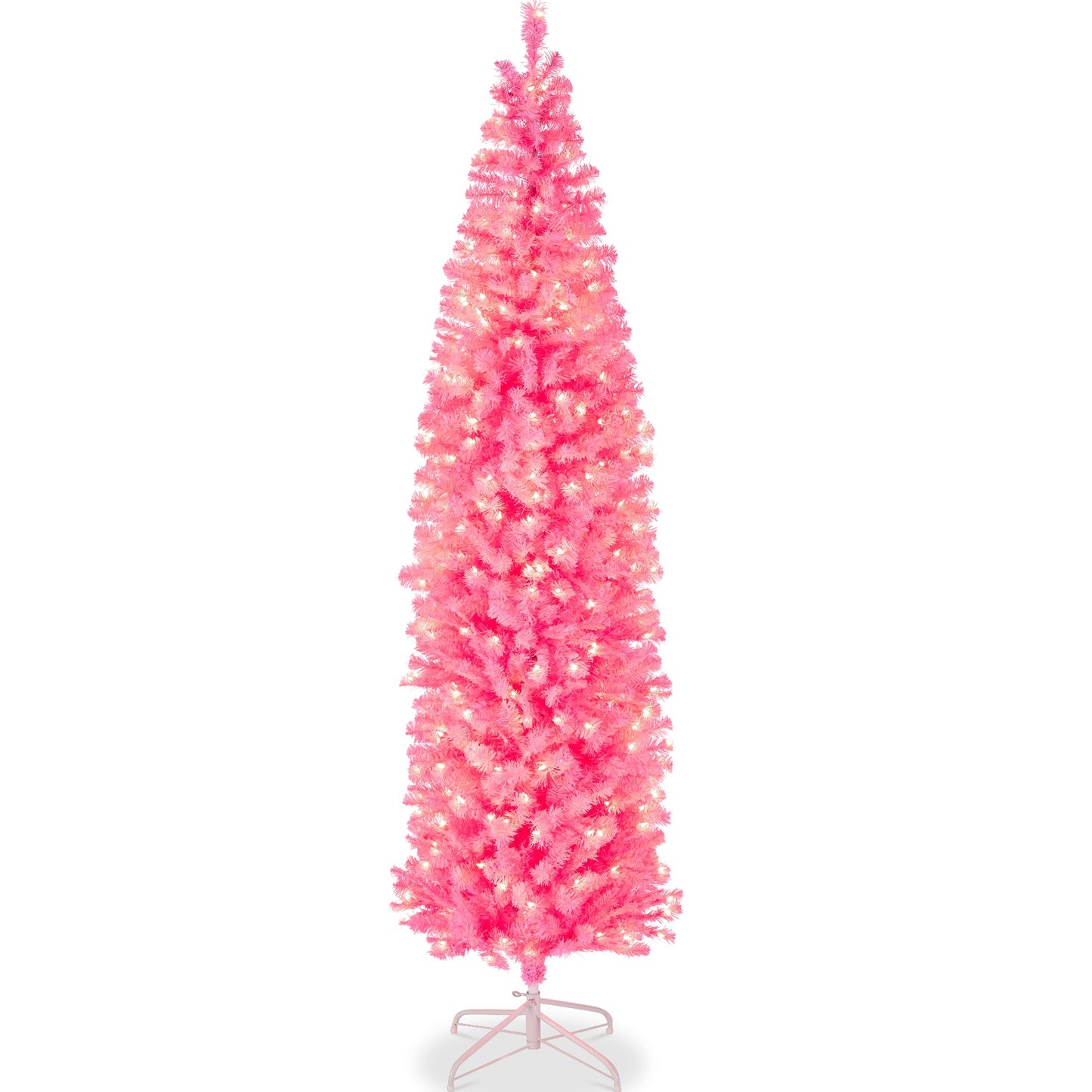 Pre Lit Pink Pencil Christmas Tree with Warm White Lights