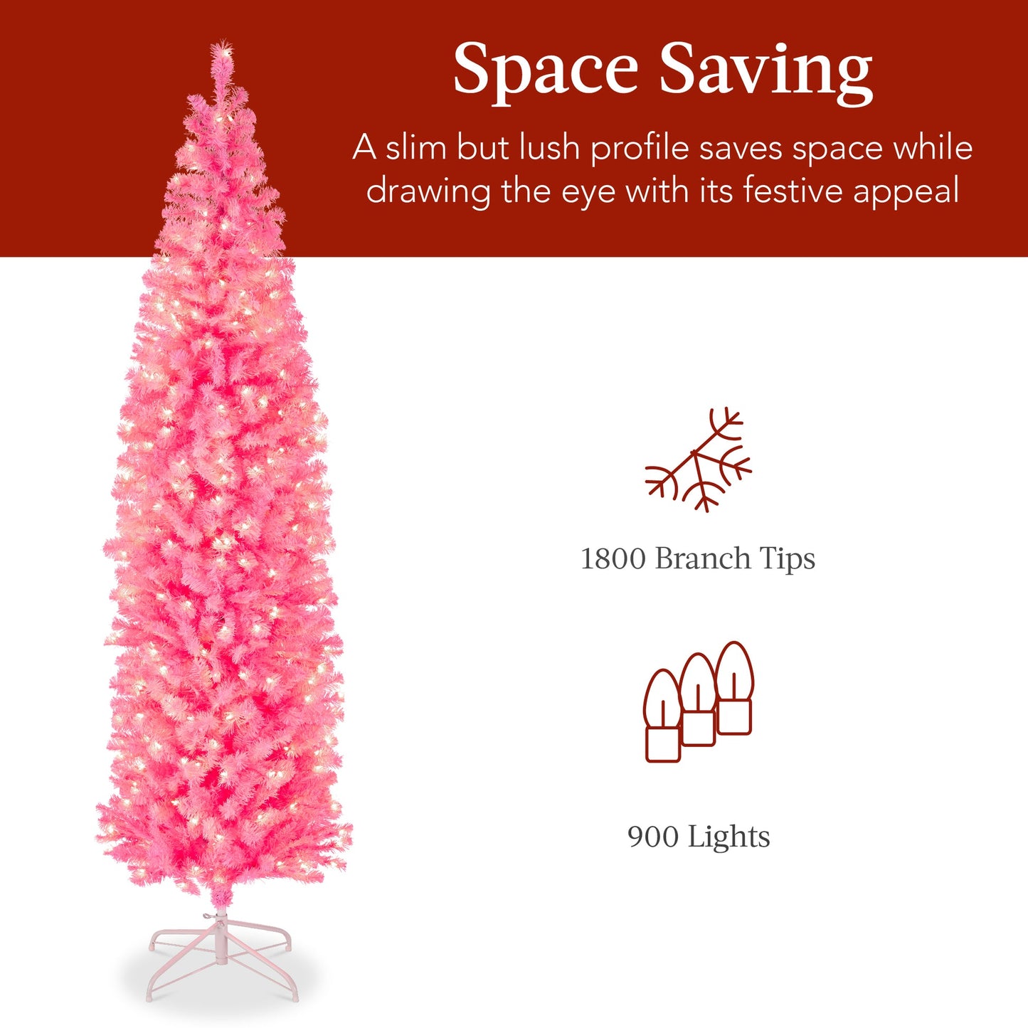 Pre Lit Pink Pencil Christmas Tree with Warm White Lights
