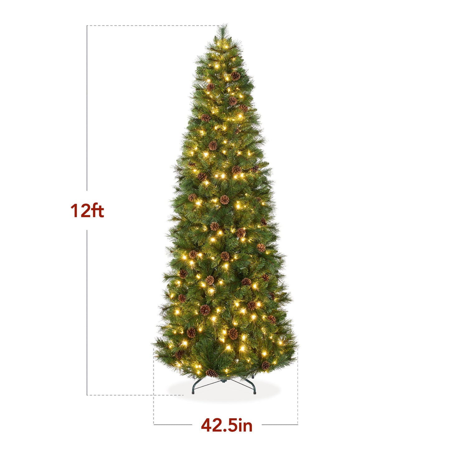 Pre Lit Scotch Pine Pencil Christmas Tree with Metal Stand