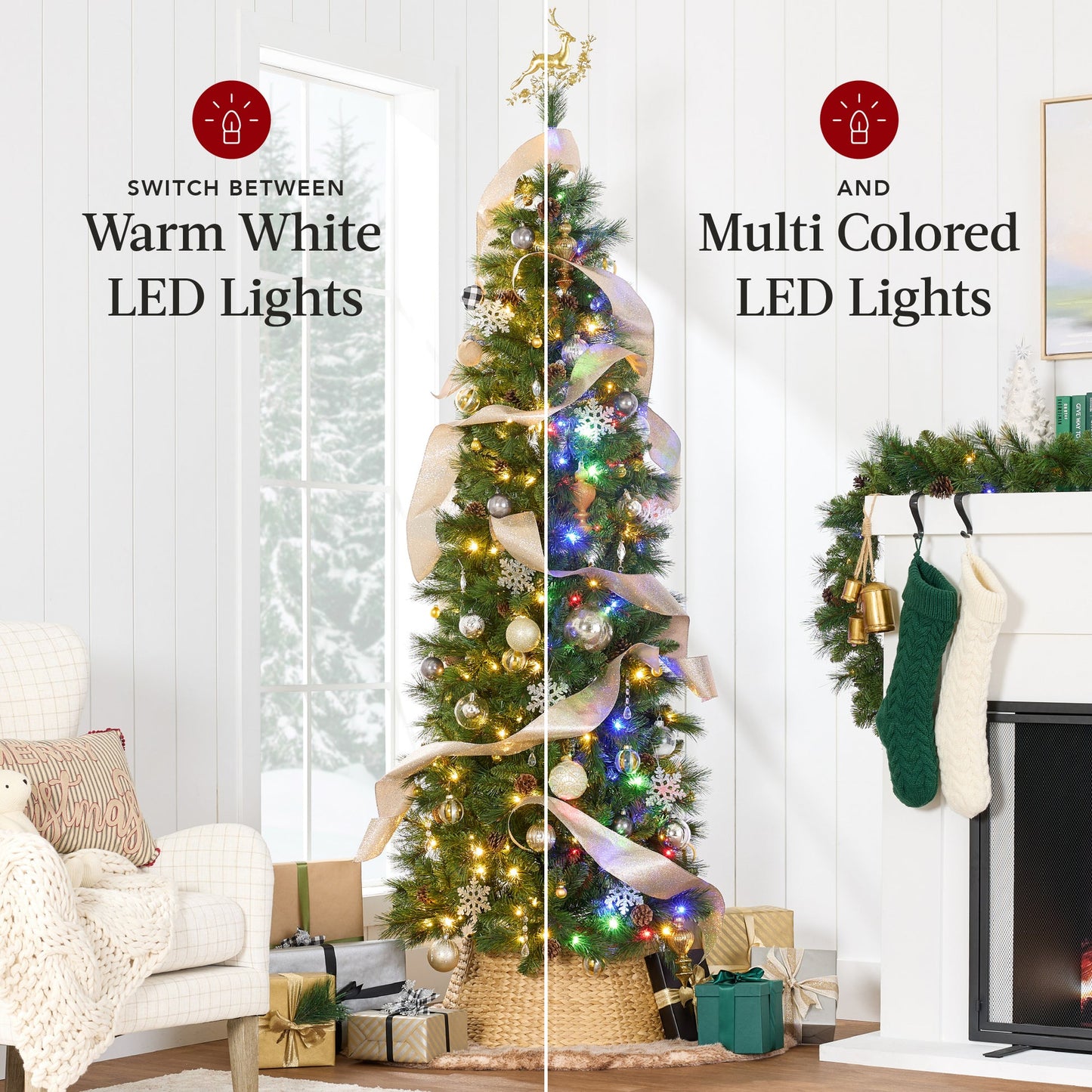 Pre Lit Scotch Pine Pencil Christmas Tree with Metal Stand